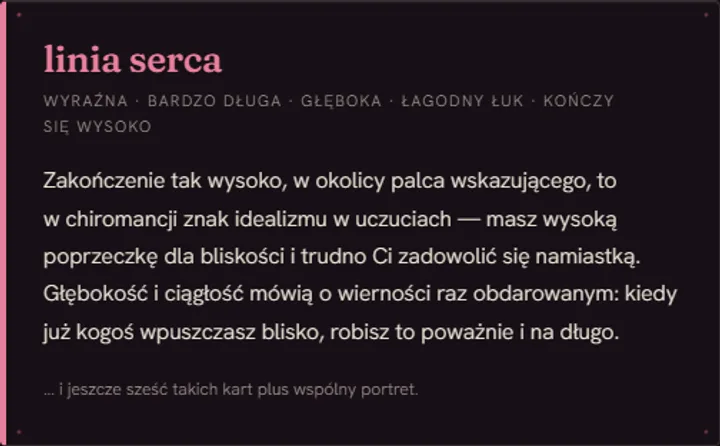 Karta odczytu linii serca z interpretacją